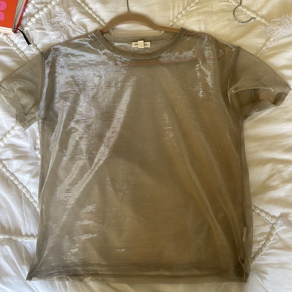 Silence + noise urban outfitters sheer gold tee shirt top